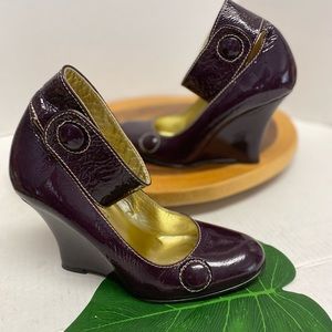 Goldenbleu Plum Purple Patent Leather Ankle Strap Heels